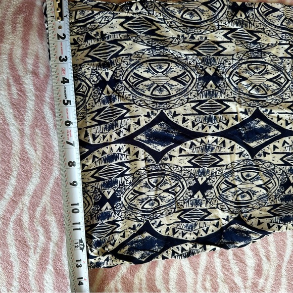 Angie Pants Blue Cream Wide Leg 100% Rayon Casual Cropped Bohemian Pants - Picture 3 of 7